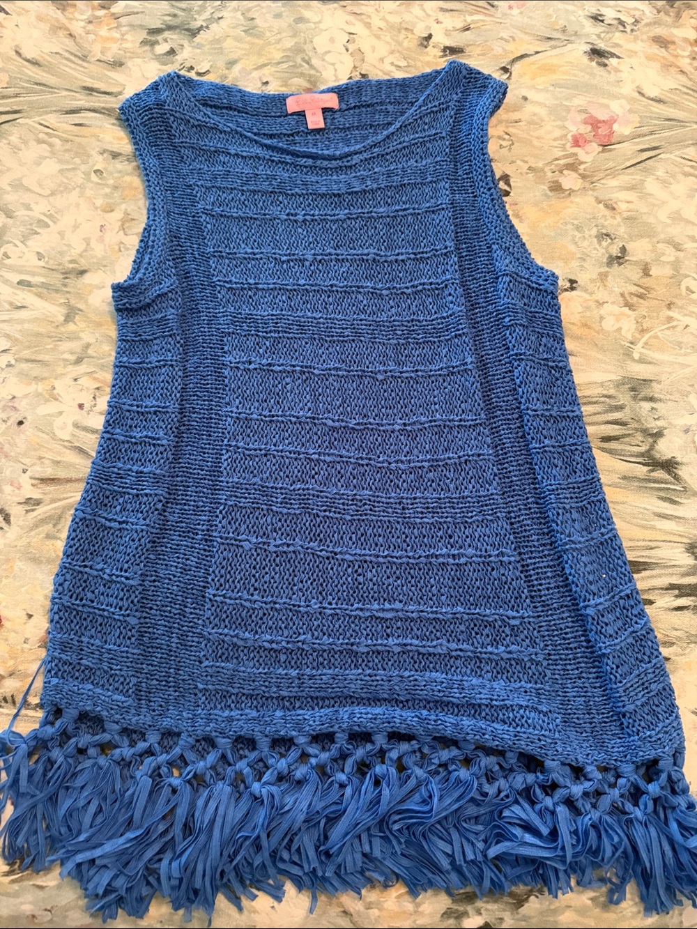 Lilly Pulitzer Blue Knit Fringe Tank Top